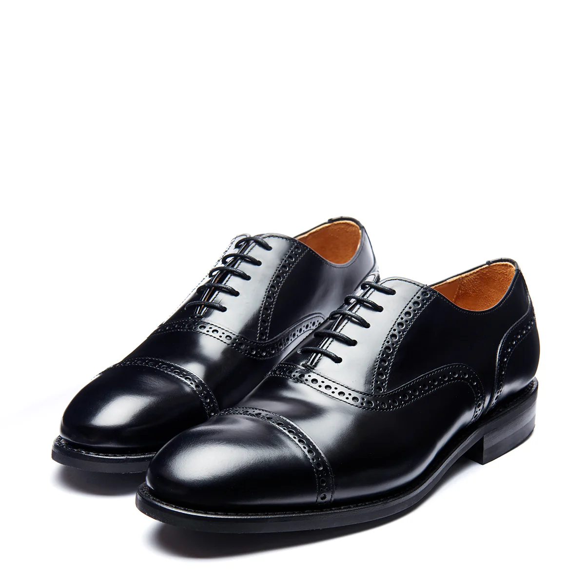 Black Hi-Shine 5 Eye Oxford Semi-Brogue Shoe - Image 4