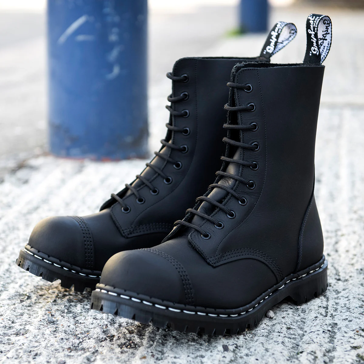 Black Greasy 10 Eye Steel Toe Capped Derby Boot - Image 4