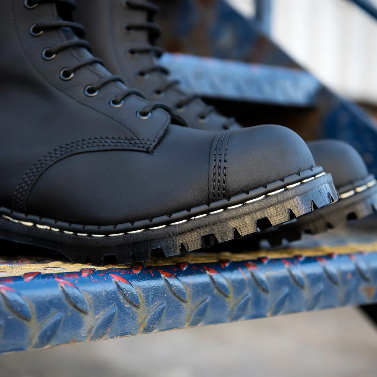 Black Greasy 10 Eye Steel Toe Capped Derby Boot - Image 5