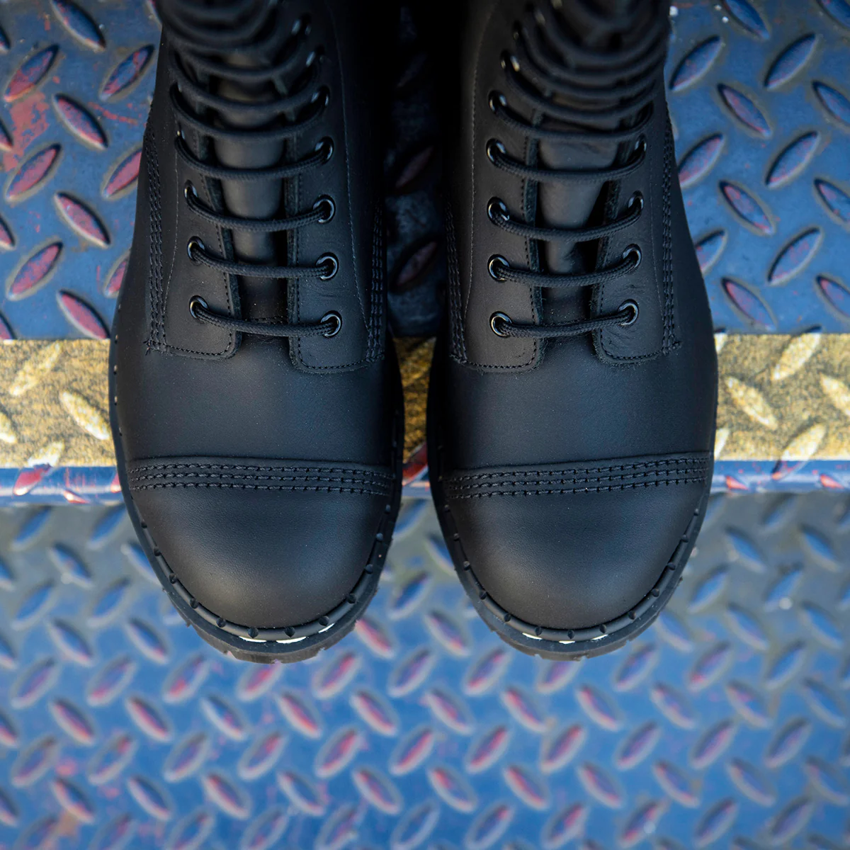 Black Greasy 10 Eye Steel Toe Capped Derby Boot - Image 6