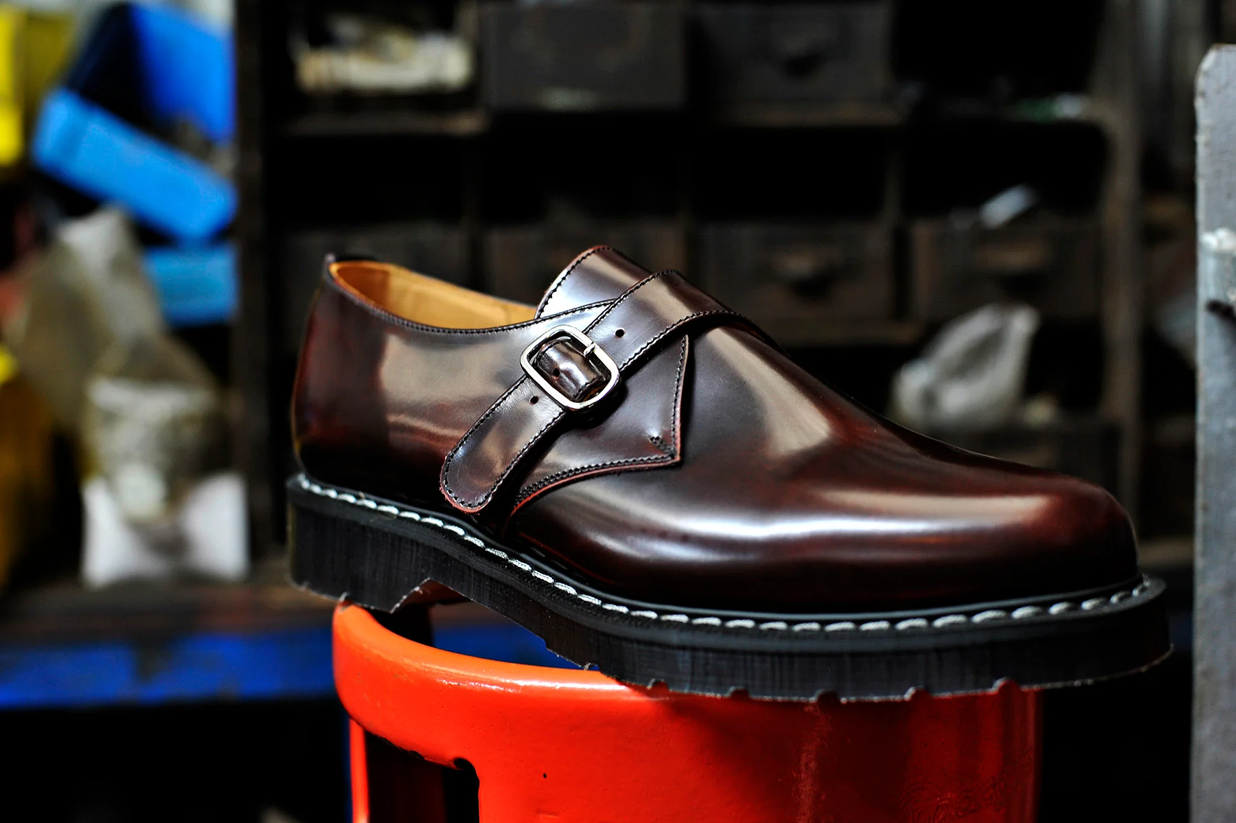 Burgundy Rub-Off Single Buckle Monk Shoe - Image 5