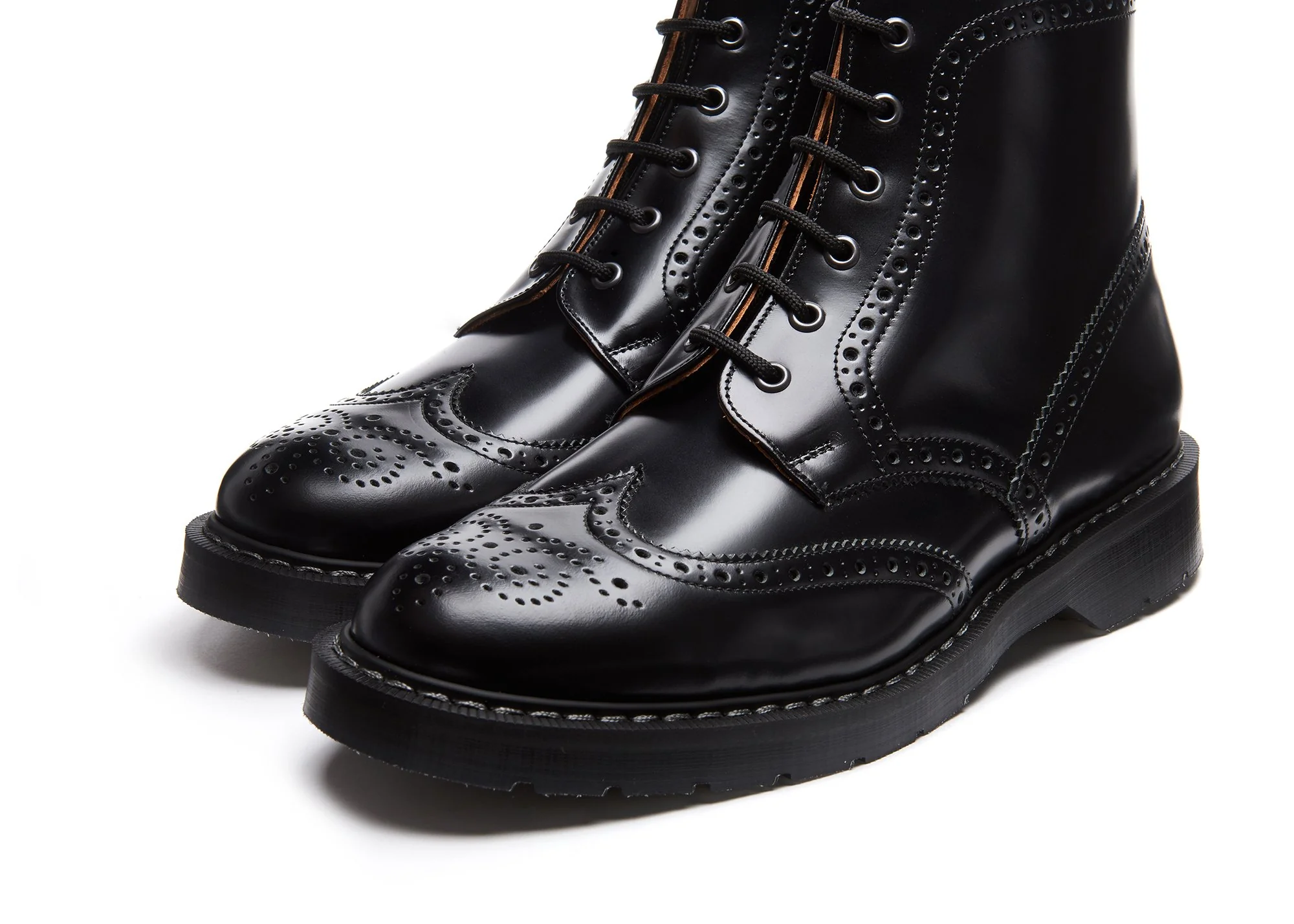 Black Hi-Shine 6 Eye Brogue Boot - Image 3