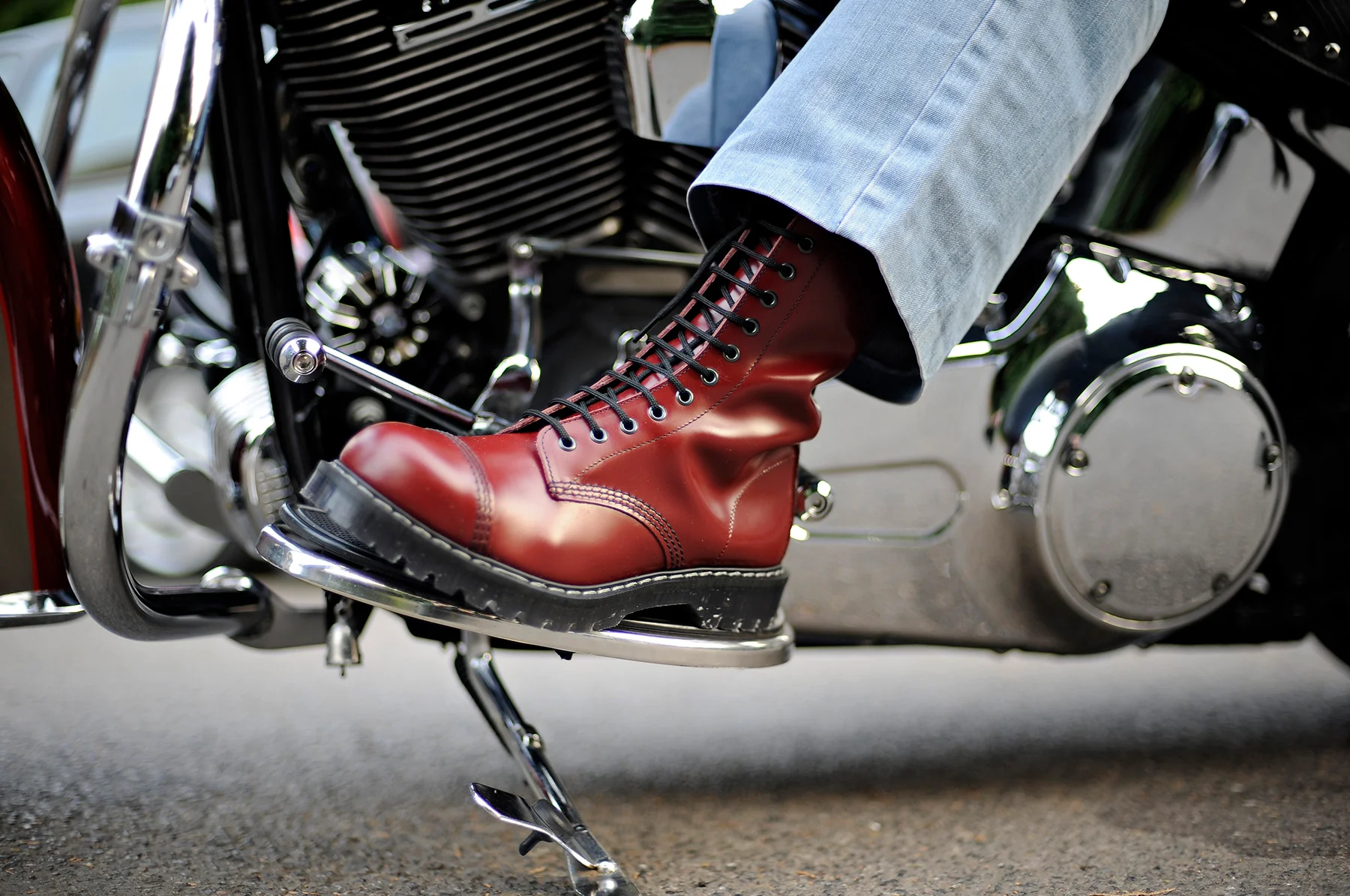 Cherry Red Hi-Shine 11 Eye Steel Toe Derby Boot - Image 6