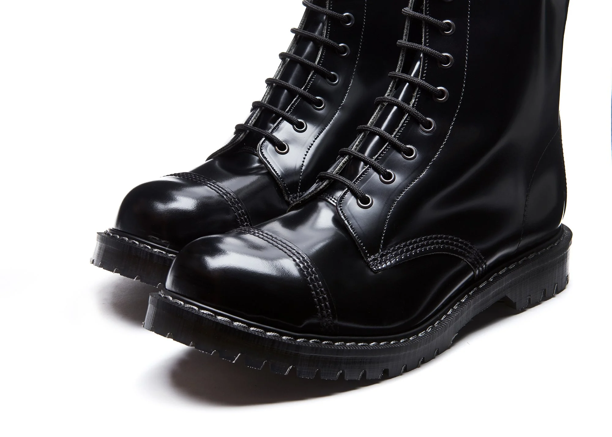 Black Hi-Shine 8 Eye Steel Toe Derby Boot - Image 3