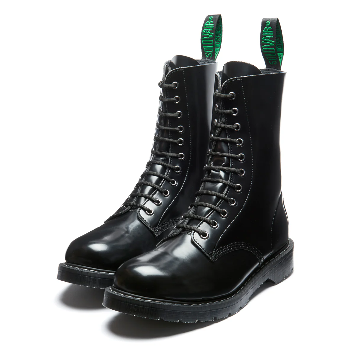 Black Vegan Hi-Shine 11 Eye Derby Boot - Image 3